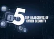 A graphic titled "5 Top Objectives of Cyber Security" featuring abstract technology and security icons