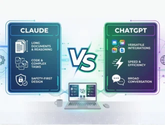 A comparison graphic contrasting the features of the AI models Claude and ChatGPT.