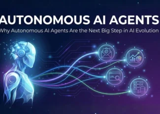 An illustration of an autonomous AI agent processing data from various sources like email, analytics, URLs, and databases.