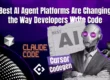 A robot in a suit stands by "Claude Code" and "Cursor Codegen" logos under text about AI agent platforms for coding.