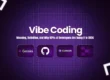 Purple graphic titled "Vibe Coding" featuring logos for Gemini, GitHub, and Cursor against a grid background.