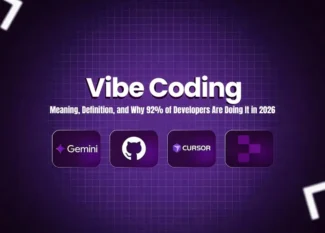 Purple graphic titled "Vibe Coding" featuring logos for Gemini, GitHub, and Cursor against a grid background.